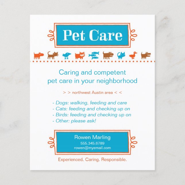 Pet Care Flyer Colourful Animal Silhouettes (Front)