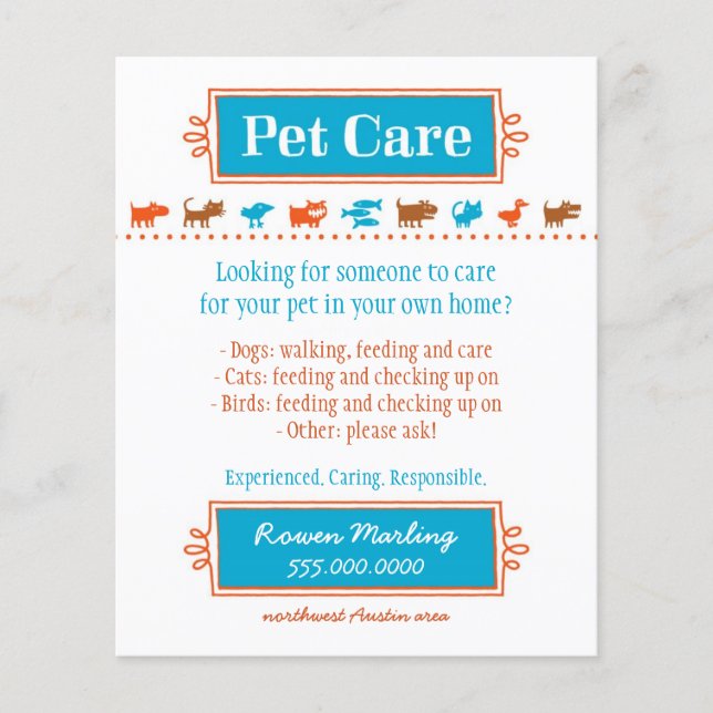 Pet Care Flyer Colourful Animal Silhouettes (Front)