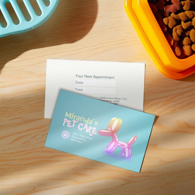 Pet Care Grooming Sitting Bathing Cute Dog Balloon Appointment Card (Creator Uploaded)