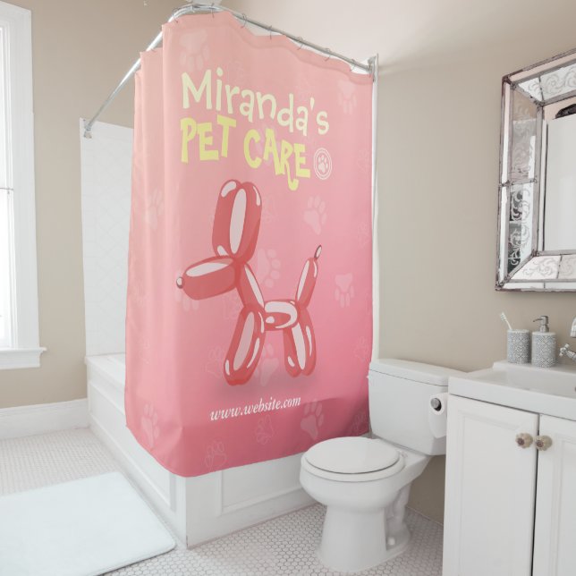 Pet Care Grooming Sitting Bathing Cute Dog Balloon Shower Curtain (In Situ)