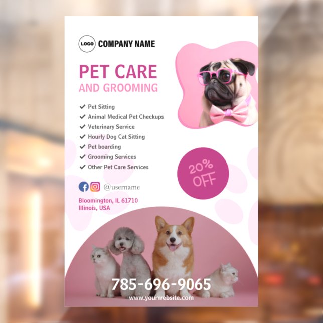 Pet Care Services Editable Window Cling (Sheet 2)