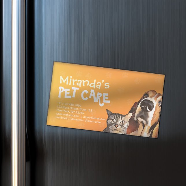 Pet Care Sitting Bathing Grooming Salon Food Shop Magnetic Business Card (Creator Uploaded)