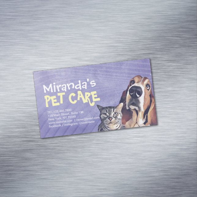 Pet Care Sitting Bathing Grooming Salon Food Shop  Magnetic Business Card (In Situ)