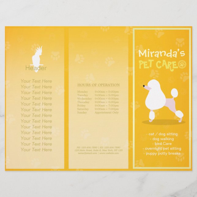 Pet Care Sitting Cartoon Dog Tri-Fold Brochures (Front)