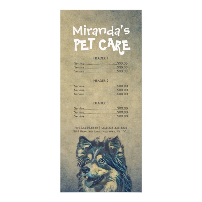 Pet Care Sitting Grooming Beauty Salon Price List Rack Card (Front)