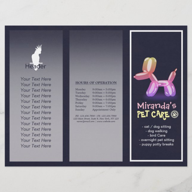 Pet Care Sitting Grooming Salon Tri-Fold Brochures (Front)
