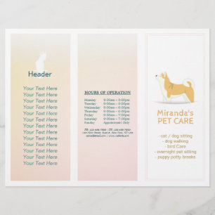 Pet Care Sitting Grooming Salon Tri-Fold Brochures
