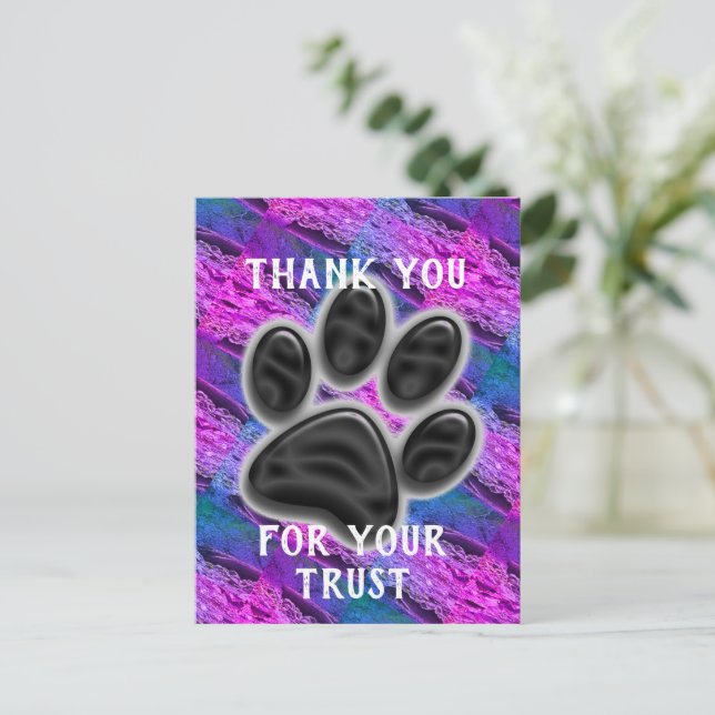 Pet Caregiver Stripe Dog Paw Customer Appreciation Postcard (Standing Front)