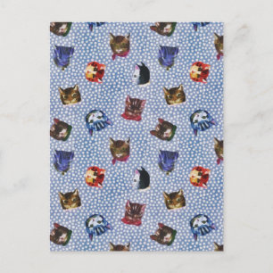 Pet Cat Blue Polka Dots Kitten Watercolor Postcard