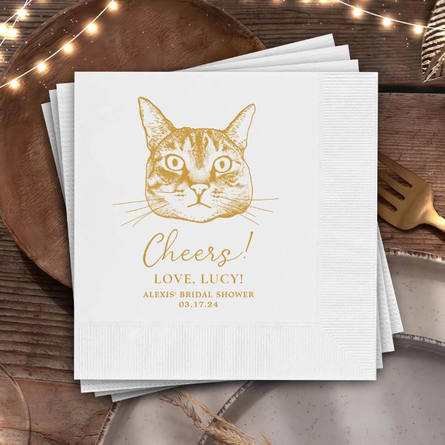 Pet Cat Cheers Custom Cocktail Napkin (Creator Uploaded)