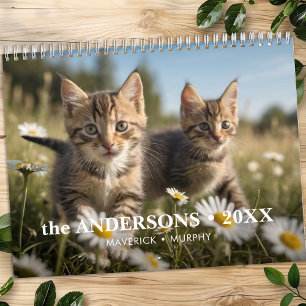 Pet Cat Custom Photos Modern Cute 12 Month 2025 Calendar