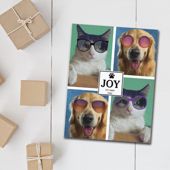 Pet Cat Dog Christmas Animal Photo Collage Xmas  Holiday Postcard (Creator Uploaded)