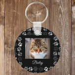 Pet Cat Dog Paw Prints Black Photo Custom Gift Key Ring<br><div class="desc">This design was created though digital art. It may be personalised in the area provide or customising by choosing the click to customise further option and changing the name, initials or words. You may also change the text colour and style or delete the text for an image only design. Contact...</div>