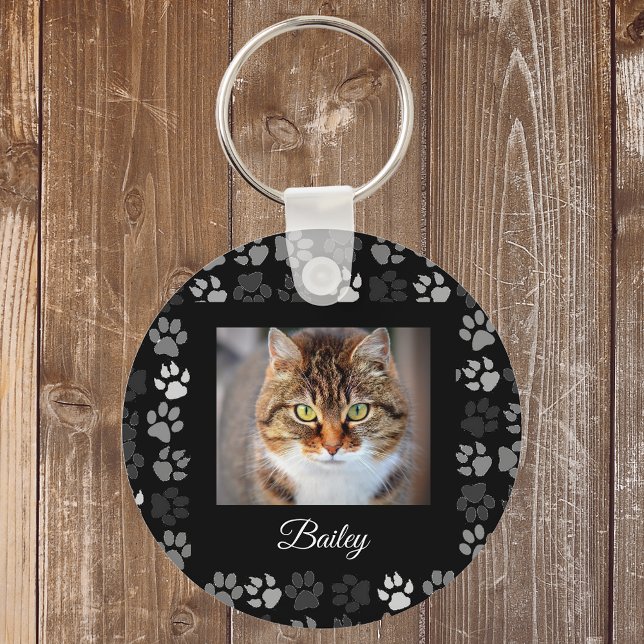 Pet Cat Dog Paw Prints Black Photo Custom Gift Key Ring (Creator Uploaded)