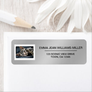 Pet Cat Dog Pet Photo Elegant Modern Silver Return Address Label