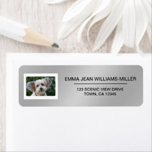 Pet Cat Dog Pet Photo Elegant Modern Silver Return Address Label