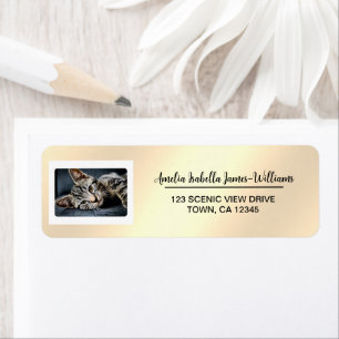 Pet Cat Dog Photo Elegant Peach Rose Gold Return Address Label