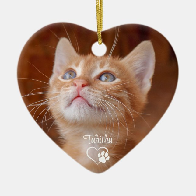Pet Cat Kitten Photo Ceramic Ornament (Front)