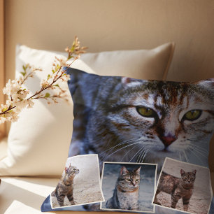 Pet Cat Memorial 4 Picture Collage & Quote Cushion