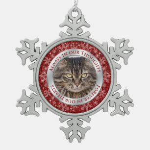Pet Cat Memorial Photo Christmas Red Silver Snowflake Pewter Christmas Ornament
