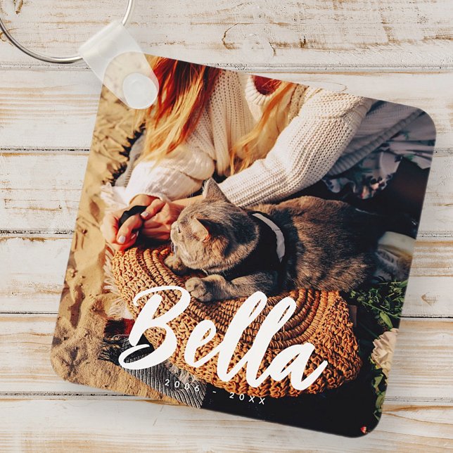 Pet Cat Memorial Quote Modern Simple Chic Photo Key Ring (Creator Uploaded)