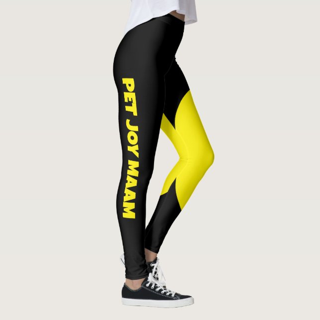 Pet Cat Mom Name Black Yellow Fun Customized Text Leggings (Right)