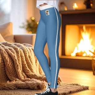 Pet Cat Mum Muted Blue Neutral Striped Personalise Leggings