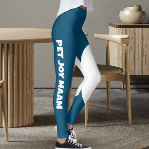 Pet Cat Mum Name Ocean Blue White Customised Text Leggings