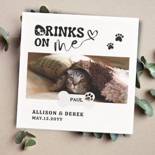 Pet Cat Name Custom Photo Drinks On Me Napkin