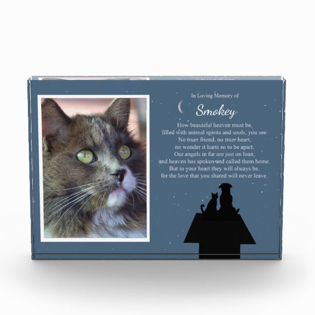 Pet Cat or Dog Memorial Custom Photo Name Poem Block (Front)
