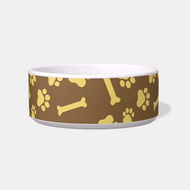 Pet - Cat or Dog Paw Footprint and Bone Pattern Bo Bowl (Front)