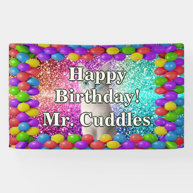 Pet Cat Personalised character birthday banner (Horizontal)
