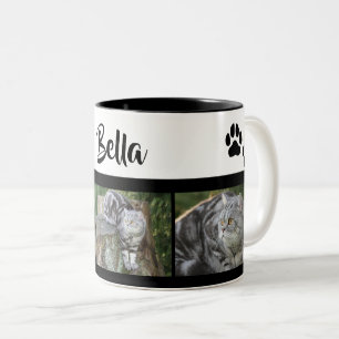 Pet Cat Photo Collage With Paw Prints Personalised Two-Tone Coffee Mug