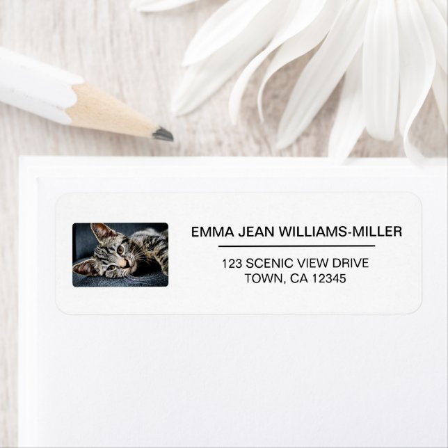 Pet Cat Photo Elegant Modern Return Address Label (Insitu)