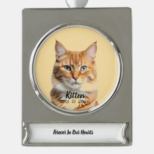 Pet Cat Photo ''In Loving Memory'' Personalise Silver Plated Banner Ornament