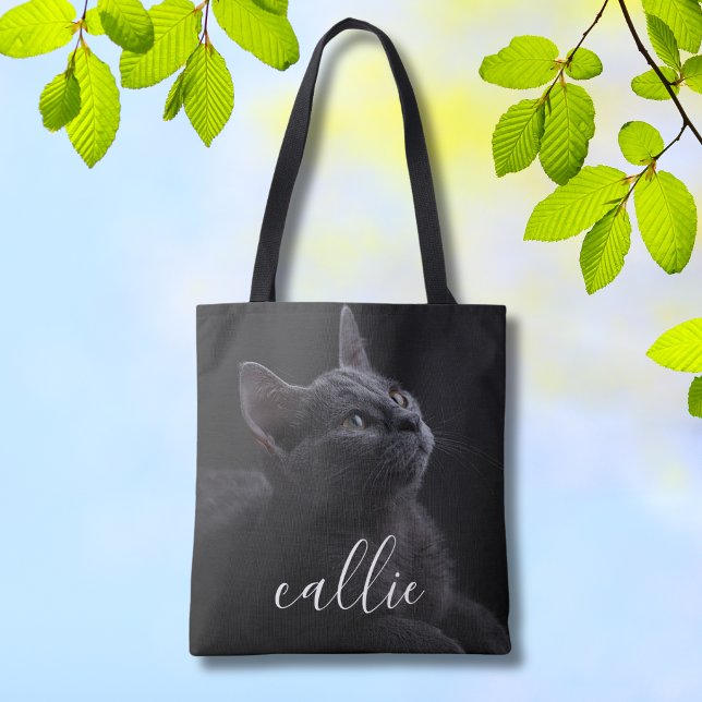 Pet Cat Photo Name Tote Bag (Custom Photo Tote Bag)