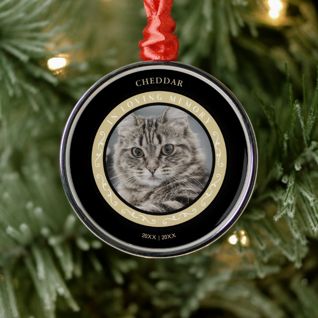 Pet Cat Photo Ornamental Remembering Loved One Metal Ornament (Tree)
