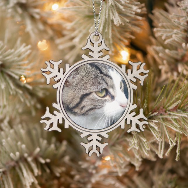 Pet cat photo snowflake Christmas tree ornament (Tree)