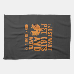 Pet Cats Horror Movies Halloween Design_1 Tea Towel