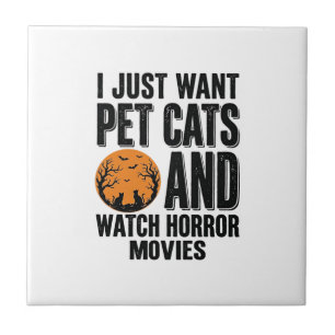 Pet Cats Horror Movies Vintage Halloween Shirt Des Ceramic Tile