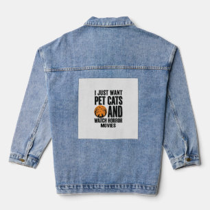 Pet Cats Horror Movies Vintage Halloween Shirt Des Denim Jacket
