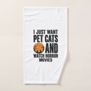 Pet Cats Horror Movies Vintage Halloween Shirt Des Hand Towel