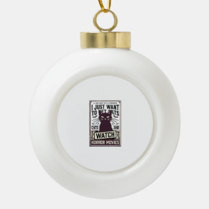 Pet Cats Watch Horror Movies Vintage Cat Design_1 Ceramic Ball Christmas Ornament
