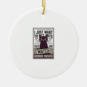 Pet Cats Watch Horror Movies Vintage Cat Design_1 Ceramic Ornament
