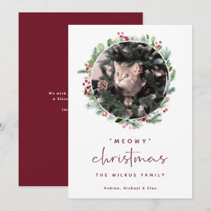 Pet Christmas Card with Photo Cat Wreath