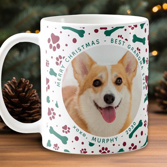 Pet Christmas Custom Photo Paw Prints Dog Grandma Coffee Mug (Creator Uploaded)
