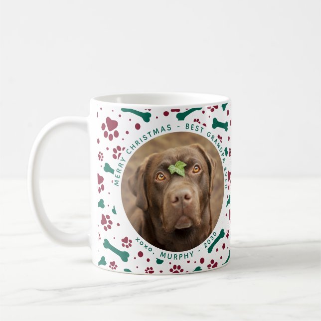 Pet Christmas Custom Photo Paw Prints Dog Grandpa Coffee Mug (Left)