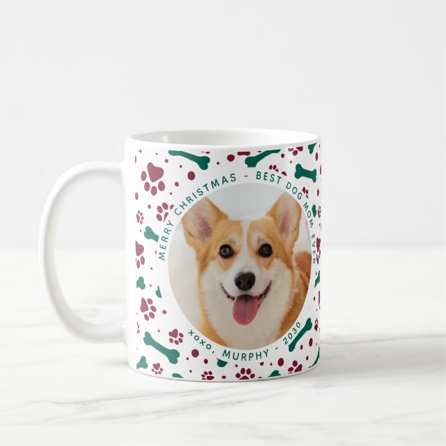 Pet Christmas Custom Photo Paw Prints Dog Mum Coffee Mug (Left)