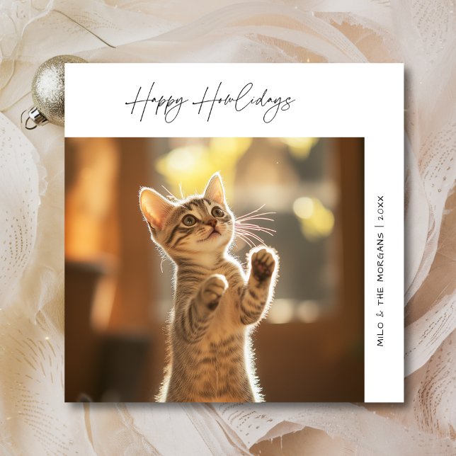 Pet Christmas Happy Howlidays Cat Photo Greetings Holiday Card (Creator Uploaded)