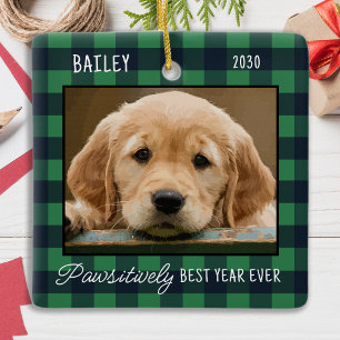Pet Christmas Personalised Plaid Puppy Dog Photo Ceramic Ornament
